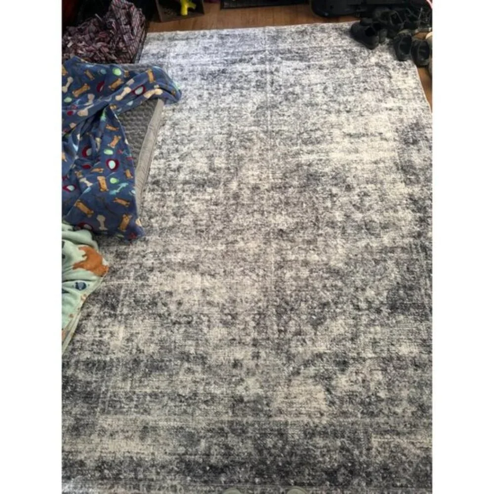 New 6x9 Gray Vintage Washable Rug Non-Slip Floral Carpet for Living Room